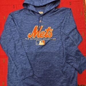 Majestic Mets Blue Hoodie with Orange Logo